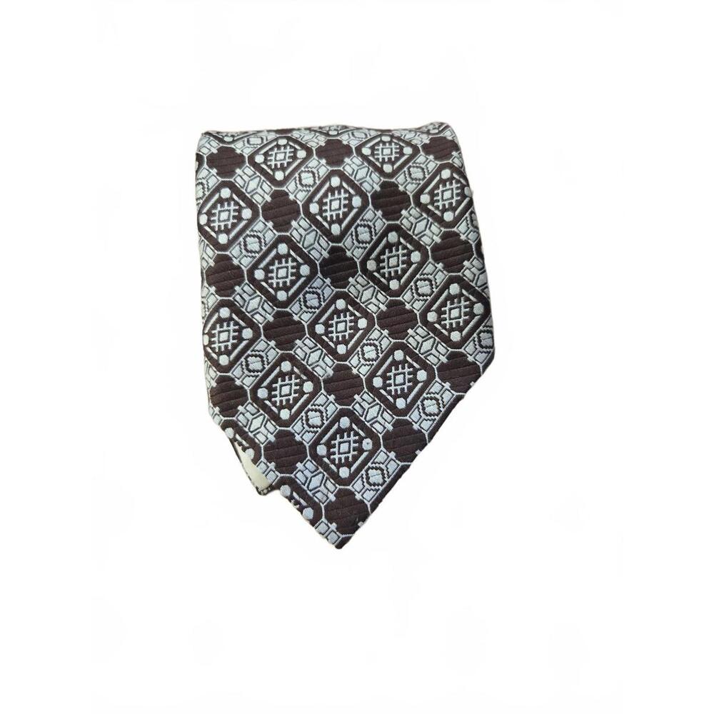 Vintage Velducci Brown and Cream Geometric Pattern Polyester Tie